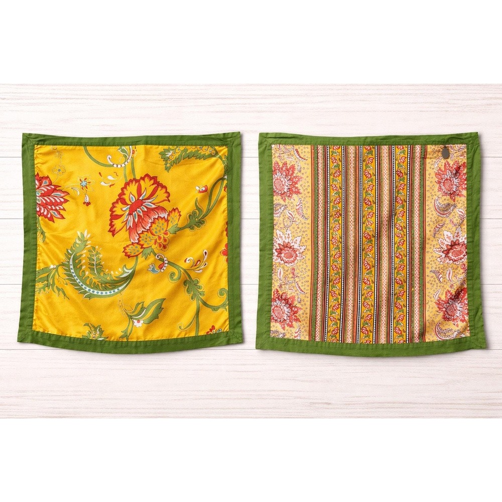Pier 1 Imports Reversible Floral Striped Pillow Sham 2 Yellow Green 19x19 Square